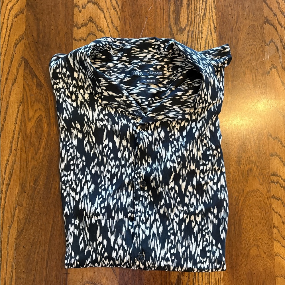 Zara Monochrome Abstract Button Down Shirt